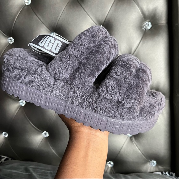 UGG® Grey Oh Fluffita Fur Slides - Picture 2 of 11